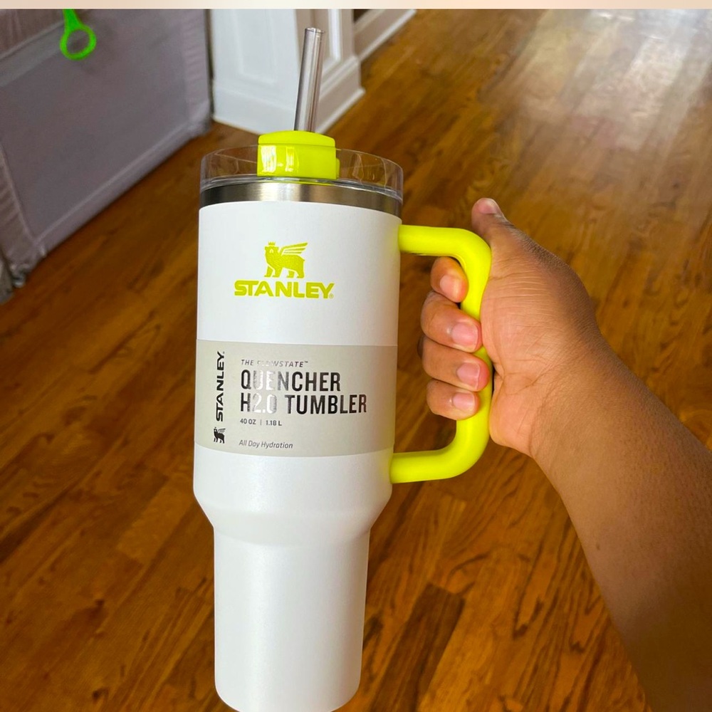 Stanley Quencher H2.0 Tumbler in White and Neon Yellow